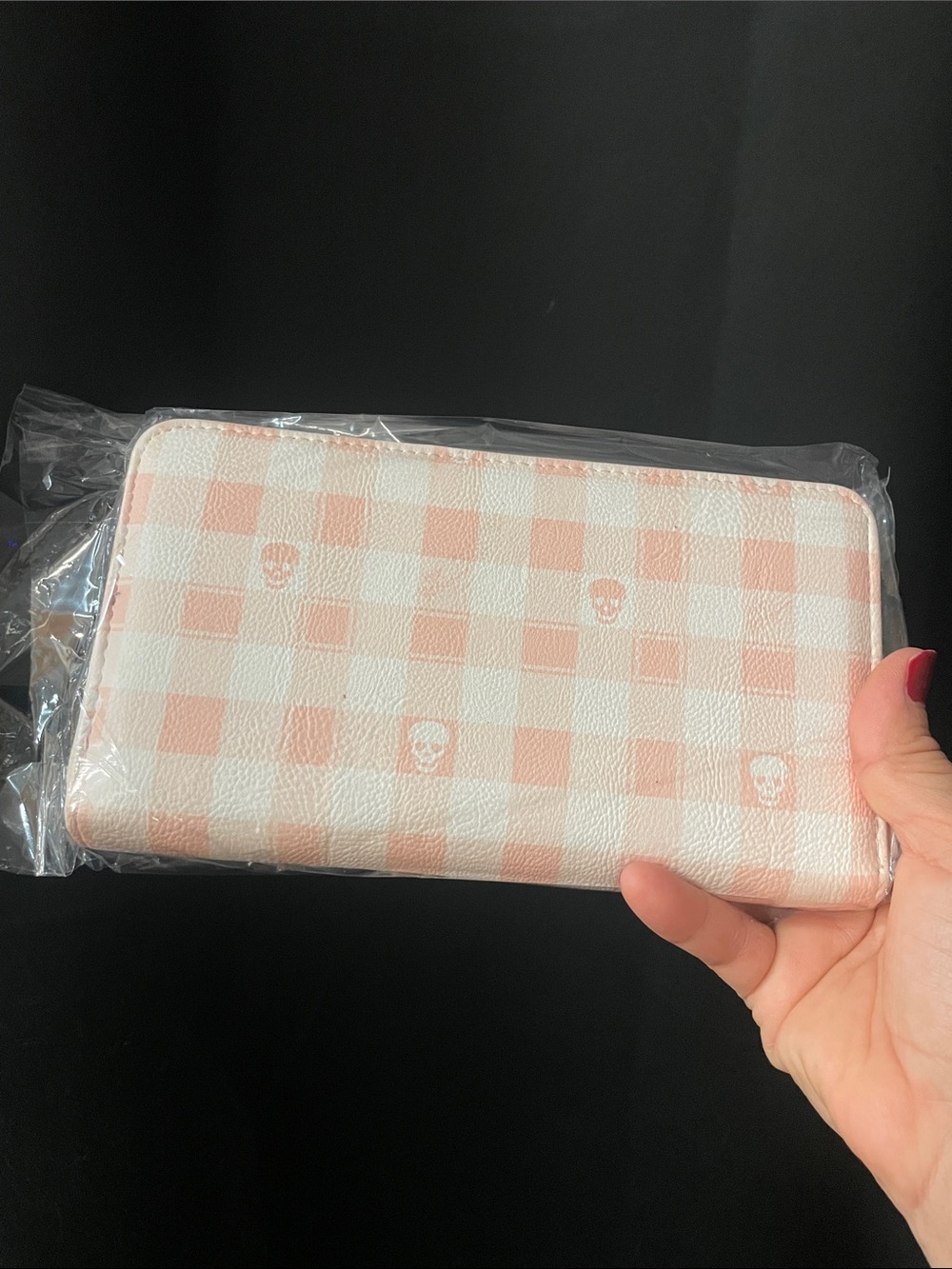 Betsey Johnson Pink and White Gingham Skull Wristlet Wallet - Picture 9 of 9